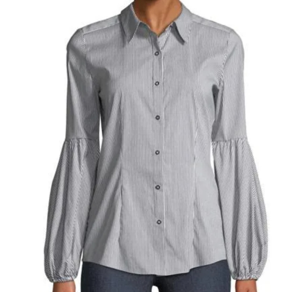 Elie Tahari Verona Long Sleeve Poplin striped blouse Large